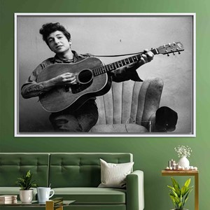 Impression sur toile de Bob Dylan : décoration murale artistique célèbre, toile encadrée blanche - Product Image 1