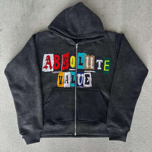 Fabricant OEM, impression sérigraphique et lavage à l'acide, sweat-shirt lourd, streetwear, sweat-shirt à fermeture éclair, sweat-shirt 500GSM pour hommes - Product Image 1