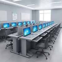 Muebles de Laboratorio Modernos OEM ODM, Escritorio de Computadora con Pantalla Doble Abatible para Estación de Trabajo Escolar