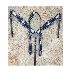 Nickel Hardware Set 100% Cow Leather Western Headstall And Breast Collar Set Argentina Cow Leather Horse Headstalls