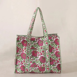 กระเป๋าผ้าควิลท์ผ้าฝ้ายพิมพ์ลายดอกไม้กระเป๋าผ้าแคนวาสซับในมีซิปปิดของผู้หญิงวินเทจสำหรับเดินทางในฤดูร้อนชายหาดน้ำหนักเบา - Product Image 1