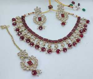 Conjunto de Gargantilla polaca Mehndi con Maangtikka para mujer, conjunto de collar tradicional indio de alta calidad, perfecto para todas las ocasiones - Product Image 1