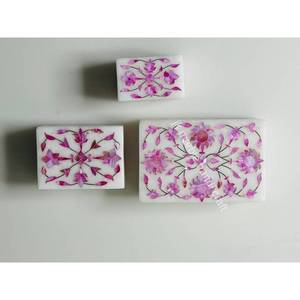 กล่องของขวัญลายศิลปะอินเดียแบบฝังเปลือกหอยสีชมพูหรูหรากล่องของขวัญลายหินอ่อนที่สวยงาม - Product Image 1