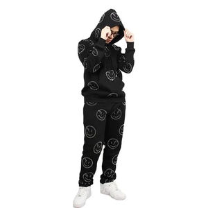 Ensemble de survêtement 2 pièces pour homme, couleur unie, épais, avec veste à capuche et pantalon, orné de strass, pour un style décontracté et élégant - Product Image 4