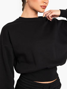 High Quality Women's Crewneck cropped Sweatshirt Custom DTF printed Logo baggy drop shoulder heavyweight women's sweatshirt - Product Image 5