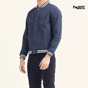 OEM Custom 2026 Navy Blue Varsity <b>Jackets</b> for Women White Leather Sleeves Stand High Street <b>Baseball</b> <b>Bomber</b> <b>Jacket</b> for Spring - Product Image 2