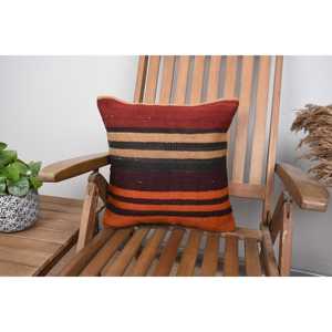 Almohada de lana de retazos Kilim tejida naranja rústica 16x16 pulgadas estampado Vintage antideslizante ecológico extraíble lavable decorativo - Product Image 1