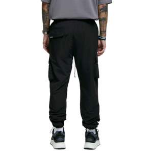 Pantalon Cargo noir Streetwear moderne poignets de cheville réglables taille élastique tissu Durable poches zippées cachées coupe élégante - Product Image 3