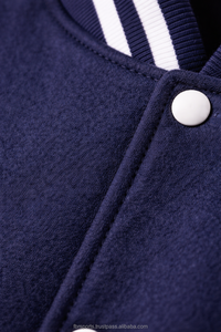 Unisex Navy Blue Knitted Varsity <b>Jacket</b> with Gray Sleeves and <b>White</b> Stripes Preppy Style Regular Fit Winter Wear - Product Image 5