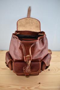 CLC Unisex Cognac Echt leder Rucksack <span class=keywords><strong>3</strong></span> Taschen Anpassbares Logo Vintage Mode Reisetasche Travel Candy Pattern <span class=keywords><strong>Hook</strong></span> <span class=keywords><strong>Loop</strong></span> - Product Image 2