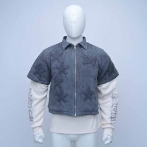 Veste d'hiver en cuir de luxe pour homme, respirante, écologique, anti-UV, avec fermeture éclair horizontale, grande taille, à manches longues, superposée, devant - Product Image 1