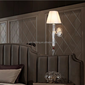 Appliques murales Baccarat en cristal transparent et acier inoxydable avec abat-jour en tissu pour la décoration des couloirs et des allées, lampes murales pour la maison - Product Image 6