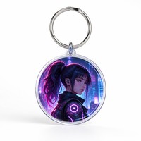 Porte-clés en acrylique transparent imprimé UV personnalisé, style cyberpunk néon anime, breloque de sac en acrylique, vente en gros, OEM