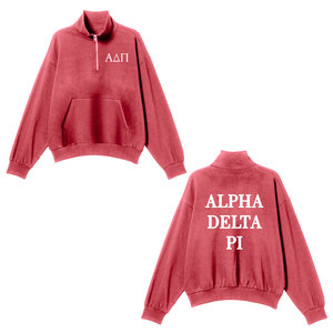 Diseño personalizado de gran tamaño de invierno impreso de algodón de lana francés Terry mujeres de hermandad de mujeres cremallera corta Sudadera de cuello redondo - Product Image 2