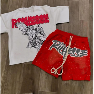 Conjunto de Camiseta y Pantalones Cortos para Hombre, Estampado en Serigrafía, Estilo Vintage, Lavado Ácido, Alta Calidad, Venta al Por Mayor - Product Image 4