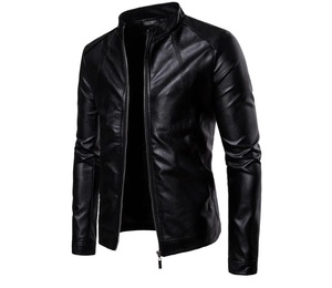 Best Selling Men's <b>Leather</b> <b>Jacket</b> High Quality with <b>Long</b> Sleeves High Street Style Canvas Fabric Stand Collar Stylish Design - Product Image 2