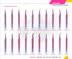 Pinzas de pestañas de acero inoxidable multicolor al por mayor, pinzas de extensión profesionales con etiqueta privada para artistas de pestañas - Product Image 1