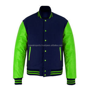 Nouvelle veste universitaire OEM 2026 en laine bleu roi avec manches en cuir vert pour homme – 100 % haute qualité, faible MOQ, vestes chauffantes sur mesure - Product Image 1