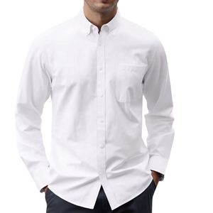 Kaki gris 100% coton hommes décontracté à manches longues Satin chemise personnalisée grande taille support haut lâche revers couleur unie chaud hiver - Product Image 2