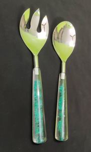 ชุดช้อนเสิร์ฟสลัด2ชิ้นเหล็กอีพอกซีเรซินสีเขียวใส - Product Image 3