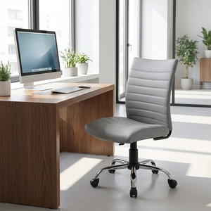Contemporary San Francisco Grey Eco- Leather Task <b>Chair</b> Modern Lift Ergonomic Office Swivel <b>Chair</b> Adjustable Headrest Aluminium - Product Image 2