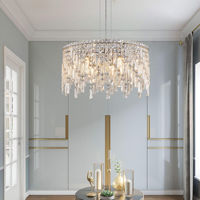 Lustre rond moderne de luxe en fer argenté de 24 pouces avec pompons et cristaux, personnalisable pour salon, villa, hall d'hôtel