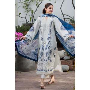 MOTIFZ-3PC Chemise en tissu de dentelle brodée lourde et respirante pour femme avec dupatta imprimé en soie et pantalon - BIC-4906 pour Lawn! - Product Image 6