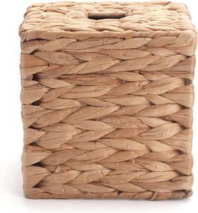 Porta Cajas de Pañuelos Cuadrado de Jacinto de Agua y Ratán - Porta Pañuelos Decorativo Tejido Estilo Boho, Marca Bluezon, Color Natural - Product Image 1