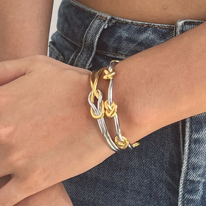 J & D Thiết Kế Thiết Kế Phụ Nữ Của Phong Cách Vòng Đeo Tay 18K Vàng Thép Không Gỉ Vàng Bạc Màu Bị Chặn <span class=keywords><strong>Knot</strong></span> Mở - Product Image 6