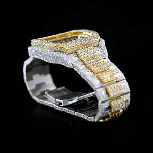 Montre analogique en acier inoxydable Moissanite avec diamant glacé pour hommes de haute qualité Article de luxe antique d'affaires à la mode directement en Inde - Product Image 3