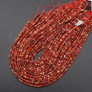 Facetado Natural Brecciated Red Jasper 4mm Thin Rondelle Beads 15,5 "Strand - Product Image 2