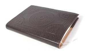 Journal en cuir fait main, en papier recyclé brun foncé, sans acide, avec reliure en bois, embossé à l'avant, rechargeable, élégant, pour le bureau - Product Image 2