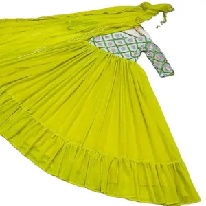 Green Colored Birthday Party And Casual Party Wear Ethnic Heavy Net Fabric Anarakali Dress For Girls