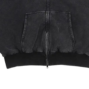 Sudaderas con capucha de lavado ácido de alta calidad Color negro Oversize Front Two Pocket Zipper Up Peso pesado Hombres adultos Sudadera con capucha de lavado ácido - Product Image 5
