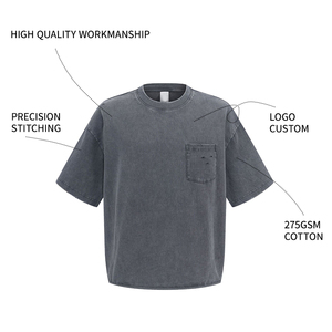 T-shirt Homme Personnalisé en Coton Lourd 100% Uni, Coupe Oversize, Épaules Tombantes, Qualité Supérieure, Style Vintage Délavé à l'Acide, Streetwear, Vente en Gros - Product Image 2
