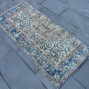 Alfombra de 2.2x5.1 pies, Alfombra Pequeña Vintage, Alfombra Azul con Diseño Floral - Product Image 4