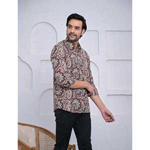 Chemise décontractée pour homme 100% coton imprimée à manches longues, motif floral paisley, tissu Oxford ou popeline, pour le travail, offre ODM - Product Image 3