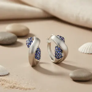 Pendientes de Aro con Piedras Preciosas Azules para Mujer - Pendientes Largos de Moda - Product Image 3