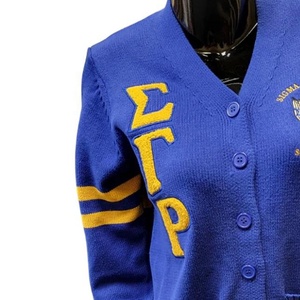 Venta al por mayor Unisex Sigma Gamma Rho Button-Up V Neck Letterman Cardigan Suéter de mezcla de algodón Casual University Wear Varsity knit - Product Image 4