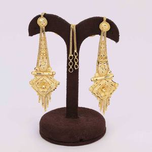 ต่างหูทรงยาวทำจากทองเหลืองชุบทองเครื่องประดับสำหรับงานแต่งงานแบบหรูหราดั้งเดิม Oro joyeria - Product Image 1