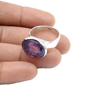 Solide 925 Sterling Silver Naturel Violet Améthyste Gemme Forme Ovale Bague Chic Bijoux Faits À La Main Direct Usine Prix Exportateur - Product Image 3