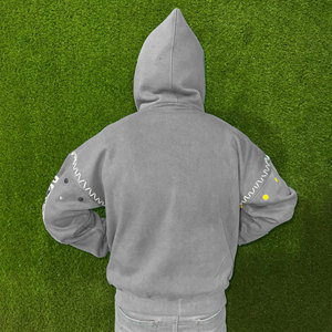 Sweat à capuche oversize en polaire brodé style urbain automne, fermeture éclair de haute qualité, coton mélangé délavé effet soleil, écologique - Product Image 2