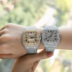 Montre de luxe pour homme en quartz avec diamant moissanite, boîtier carré de précision en acier inoxydable de 5 mm - Product Image 1