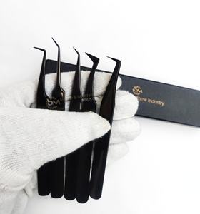 Pinzas para pestañas de acero inoxidable negro de mejor volumen con puntas de fibra de alta calidad de 45/75/90 grados pinzas para pestañas de etiqueta privada - Product Image 1