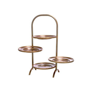 Support à gâteau rond en laiton plaqué or à 3 niveaux, design exceptionnel, pour toutes les occasions de réception, support de présentation pour anniversaire - Product Image 3