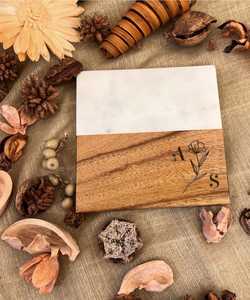 Posavasos de piedra de mármol y madera natural con estilo con grabado láser para el hogar, cocina, restaurante, vajilla, decoraciones - Product Image 2