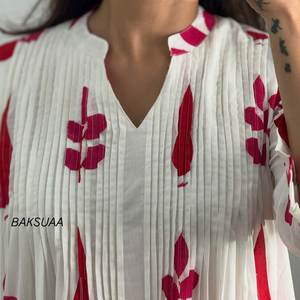 Conjunto de Salwar de Algodón con Estampado de Bloques para Mujer, con Pantalones, Blanco y Rojo, Ropa Étnica de Secado Rápido para Uso Diario Informal - Product Image 5