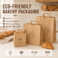 Bolsa de Papel con Fondo Cuadrado y Asa Plana, Bolsa de Transporte de Papel Kraft Autoportante, Impresión Personalizada para Panadería, Embalaje Minorista, Suministro al por Mayor