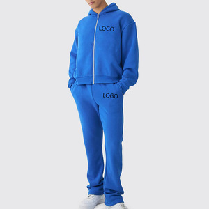 Sweat Suit Sets Tracksuit for Men Custom Logo Print Hoodie Men <b>Flared</b> Sweatpants With Zipper Style Stacked Low Price TrackSuit - Product Image 1