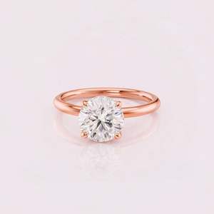 IGI Certified Round Cut Lab Grown Diamond Engagement-Wedding <b>Ring</b> with Hidden Halo in 14K Yellow / Rose & White Gold - Product Image 6